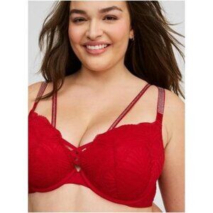 TORRID XO Plunge Push-Up Underwire Red Lace Rhinestone Bra Womens 40D